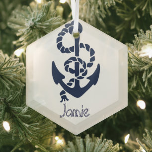 Felicitatie! New Boat Nautical Navy Anchor Glas Ornament