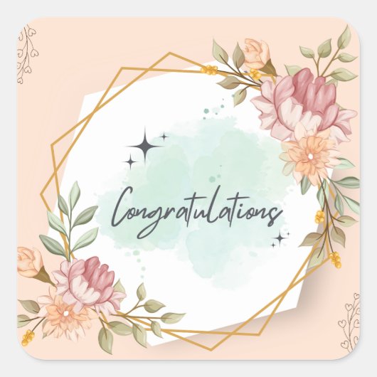 felicitatie vierkante sticker (Voorkant)