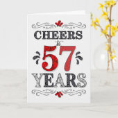 Felicitatie voor 57e verjaardag in rood-wit-zwart  kaart (Gele Bloem)