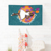 Felicitatie! Zwarte vrouw, ballonnen en bloemen Spandoek (Insitu)