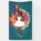 Felicitatie! Zwarte vrouw, ballonnen en bloemen Spandoek (Verticaal)