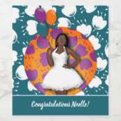 Felicitatie! Zwarte vrouw, ballonnen en bloemen Wijn Etiket (Enkel label)