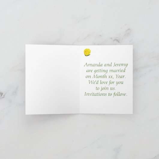 Felicitatiekaartjes met heldere gele roos en save  (Binnen)