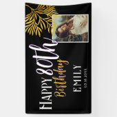 Felicitaties 80e Verjaardag Goud Loof Foto Achterg Spandoek (Verticaal)