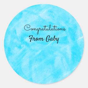 felicitaties eenvoudig blauw met de hand geschilde ronde sticker