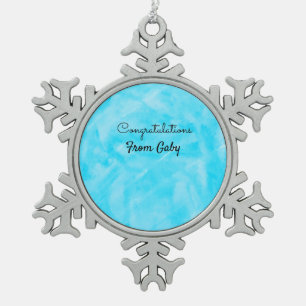 felicitaties eenvoudig blauw met de hand geschilde tin sneeuwvlok ornament