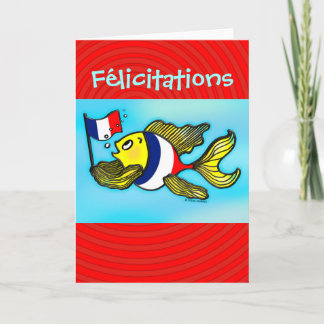 FELICITATIES French Flag Fish funny greeting card Kaart