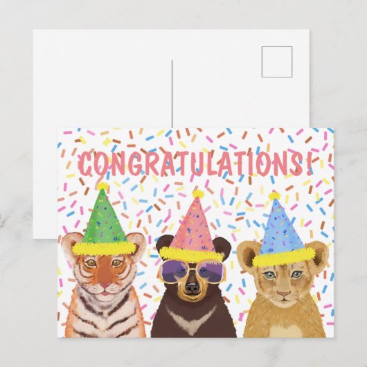 Felicitaties - Illustratie van wilde dieren  Briefkaart (Voorkant / Achterkant)