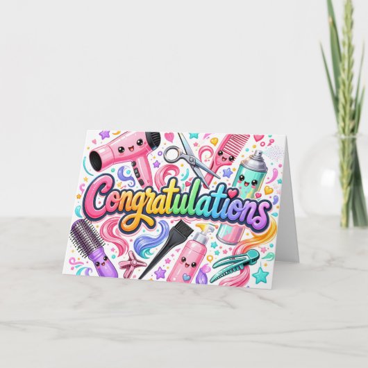 Felicitaties met afstuderen als haarstylist kaart (Voorkant)