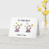 felicitaties met twee baby met namen kaart (Gele Bloem)