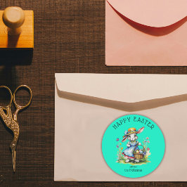 Felicitaties Pasen Mintgroene Vintage Waterverf Ko Ronde Sticker