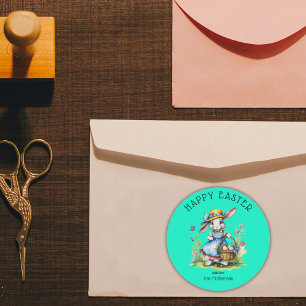 Felicitaties Pasen Mintgroene Vintage Waterverf Ko Ronde Sticker