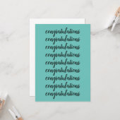 Felicitaties Penseelscript Licht Blauwgroen Leeg Kaart (Voorkant / Achterkant in situ)