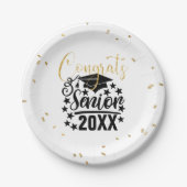 Felicitaties Senior 20XX Faux Glitter Confetti Papieren Bordje (Voorkant)