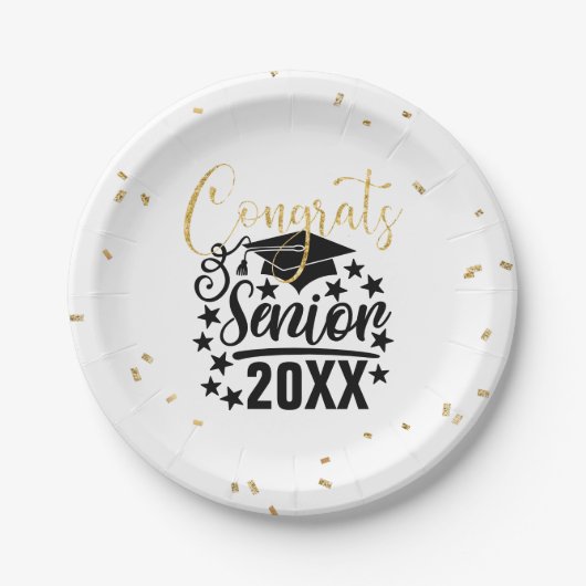 Felicitaties Senior 20XX Faux Glitter Confetti Papieren Bordje (Voorkant)