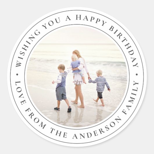 Felicitaties Verjaardag Custom Foto Klassieke Rond Ronde Sticker (Voorkant)