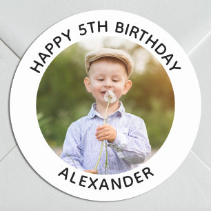 Felicitaties Verjaardag Ronde Foto Wit Sticker