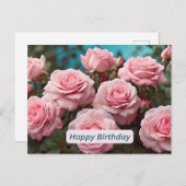 Felicitaties Verjaardag Roze Rozen in Bloei Briefkaart (Voorkant / Achterkant)