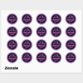 felicitaties voor afstudeerder , zwarte roze paars ronde sticker (Vel)