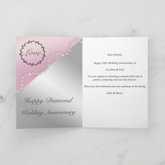 Felicitaties voor je 10e bruiloft Jubileum Kaart (Binnen)