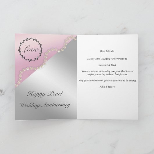 Felicitaties voor je 30ste bruiloft Jubileum Kaart (Binnen)