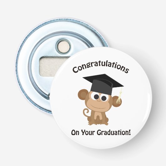 felicitaties voor uw afstuderen aap button flesopener (Voorkant)