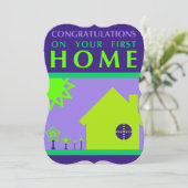 felicitaties voor uw eerste huis ( paarse vormen ) kaart (Staand voorkant)
