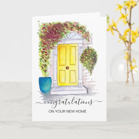 felicitaties voor uw nieuwe vastgoedmakelaar thuis kaart (Gele Bloem)