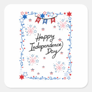 Felicitatieskaart Onafhankelijkheidsdag VS 4 juli Vierkante Sticker