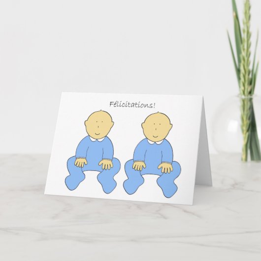 Félicitations Gefeliciteerd Franse Twin Boys Kaart (Voorkant)