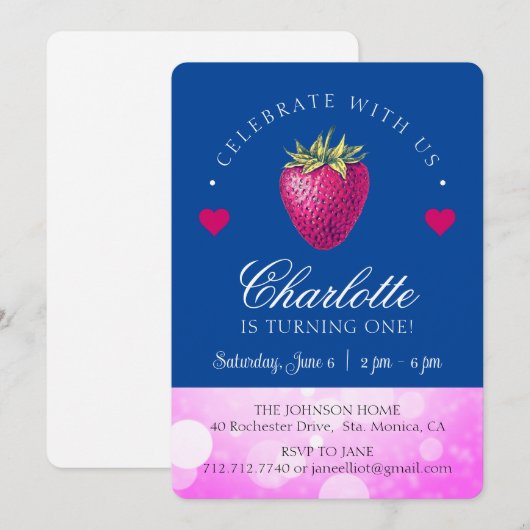 Feliciterende Verjaardagsfeest Meisje Roze en Donk Bedankkaart (Voorkant / Achterkant)