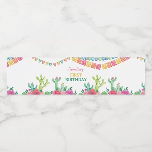 Feliciteringsfeestje Cactus Waterfles Sticker (Enkel label)