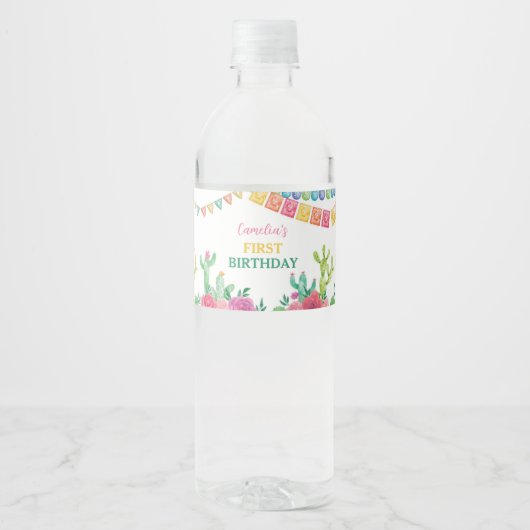 Feliciteringsfeestje Cactus Waterfles Sticker (Voorkant)