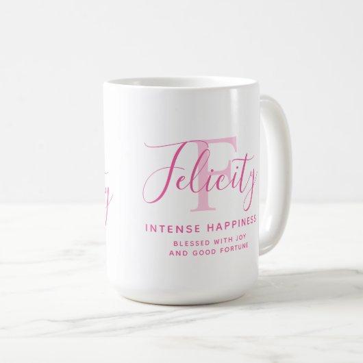 Felicity name betekent monogram roze tekst koffiemok (Voorkant rechts)