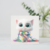 Felien met heldere ogen en kerstverlichting Kerstk Feestdagenkaart (Staand voorkant)