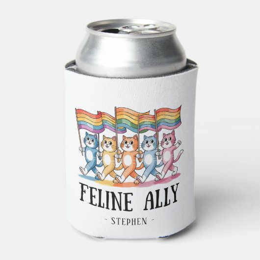 Feline Ally – Rainbow Cat LGBTQ Pride Blikjeskoeler (Blikje Voorkant)