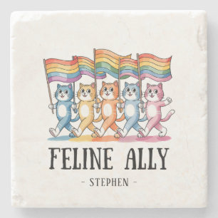 Feline Ally – Rainbow Cat LGBTQ Pride Stenen Onderzetter