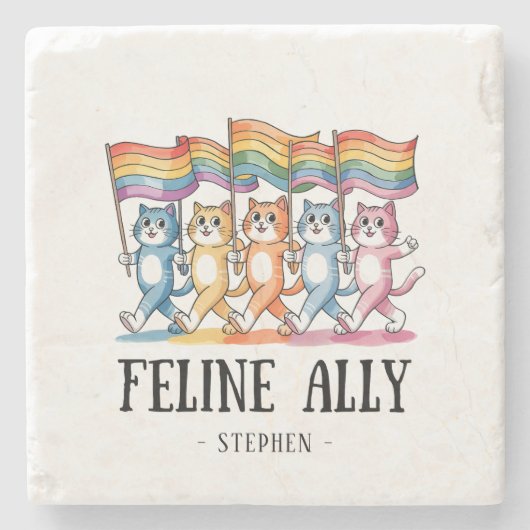 Feline Ally – Rainbow Cat LGBTQ Pride Stenen Onderzetter (Voorkant)