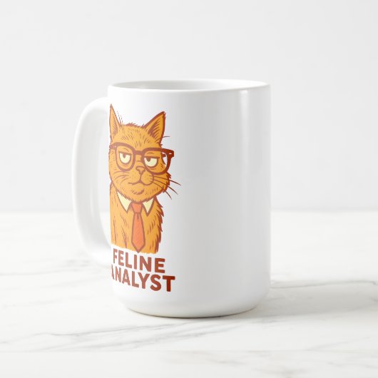 Feline Analyst – Funny Retro Cat  Gift Cup  Koffiemok (Voorkant links)