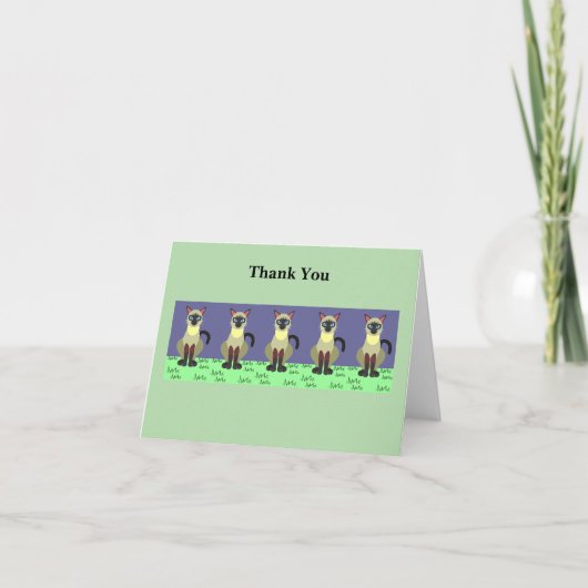 Feline Art Thank You Card – Siamese Cats on Grass Bedankkaart (Voorkant)