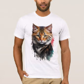 Feline Beige Tiger-Striped Cat Waterverf Splash T-shirt (Voorkant)