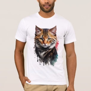 Feline Beige Tiger-Striped Cat Waterverf Splash T-shirt