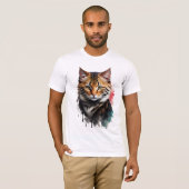 Feline Beige Tiger-Striped Cat Waterverf Splash T-shirt (Voorkant volledig)