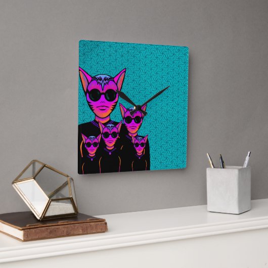 Feline character vierkante klok (Kantoor)