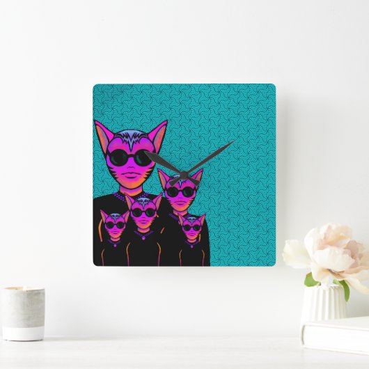 Feline character vierkante klok (Huis)