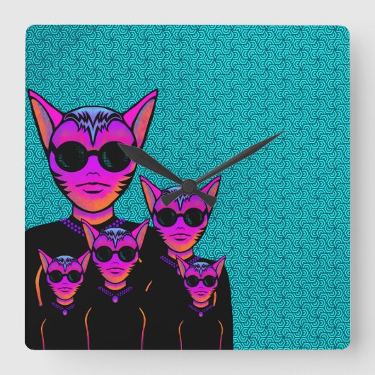 Feline character vierkante klok (Voorkant)