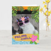 Feline Chill Bon Voyage Cat Tropical Kaart (Gele Bloem)