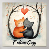 Feline Cozy Snuggly Cat Love Art Poster Wall Art (Voorkant)
