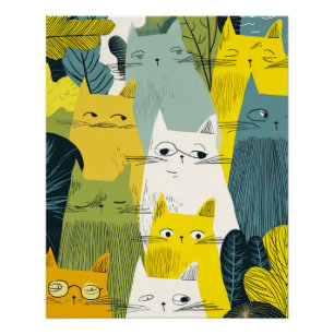 Feline Crowd - Quirky Cat Perfect Poster