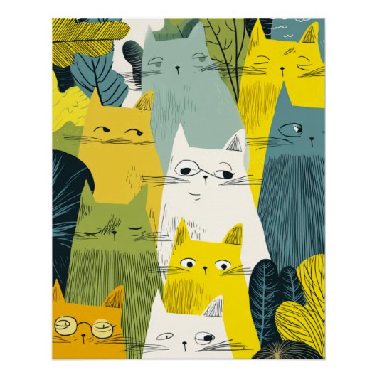 Feline Crowd - Quirky Cat Perfect Poster (Voorkant)